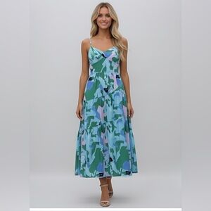 Shirred Panel Backless Midi A-Line Dress